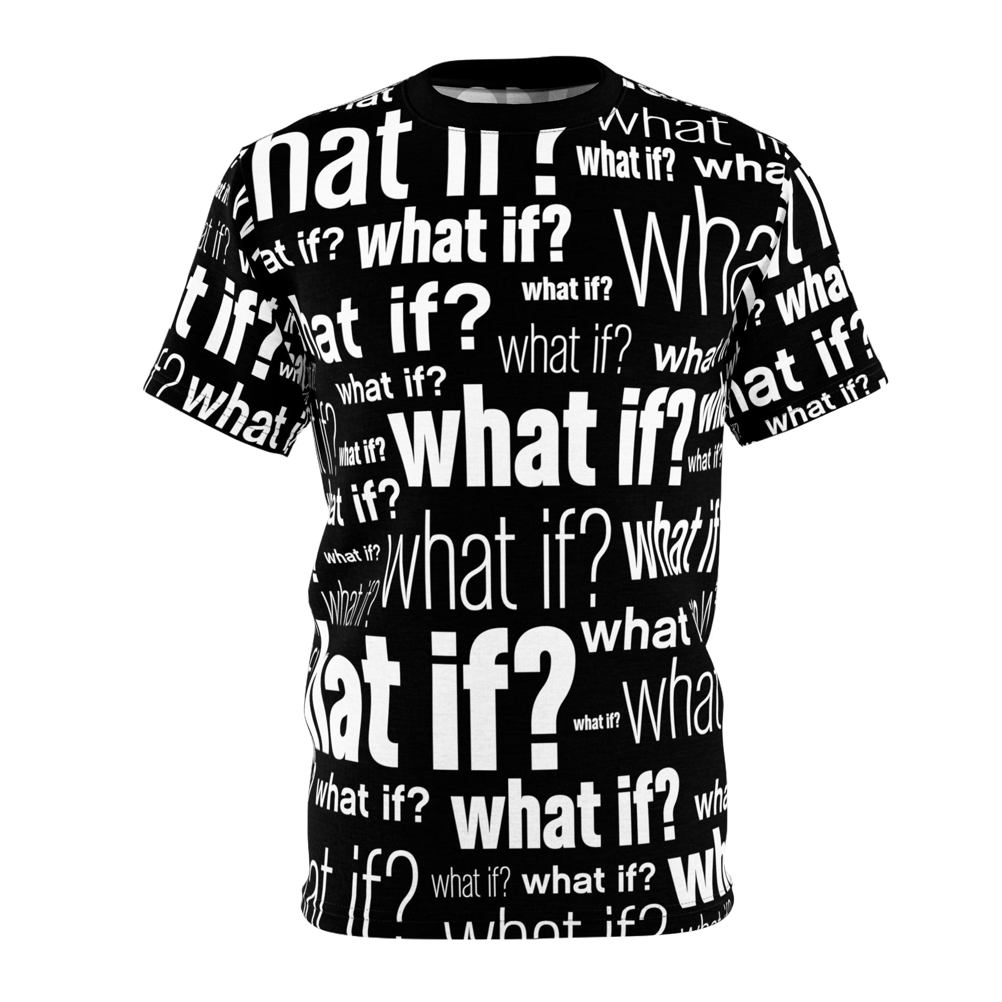 What If? Tee | White on Black | All Over Print (AOP) T-Shirt