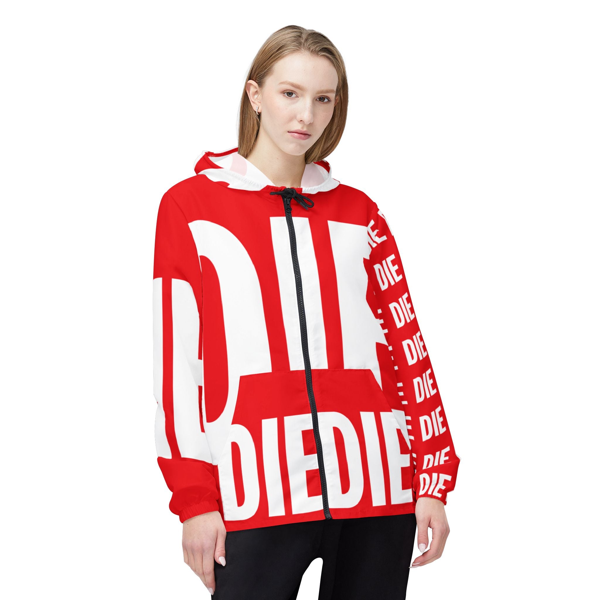 DIE | White on Red | BOLD Windbreaker Jacket (AOP)