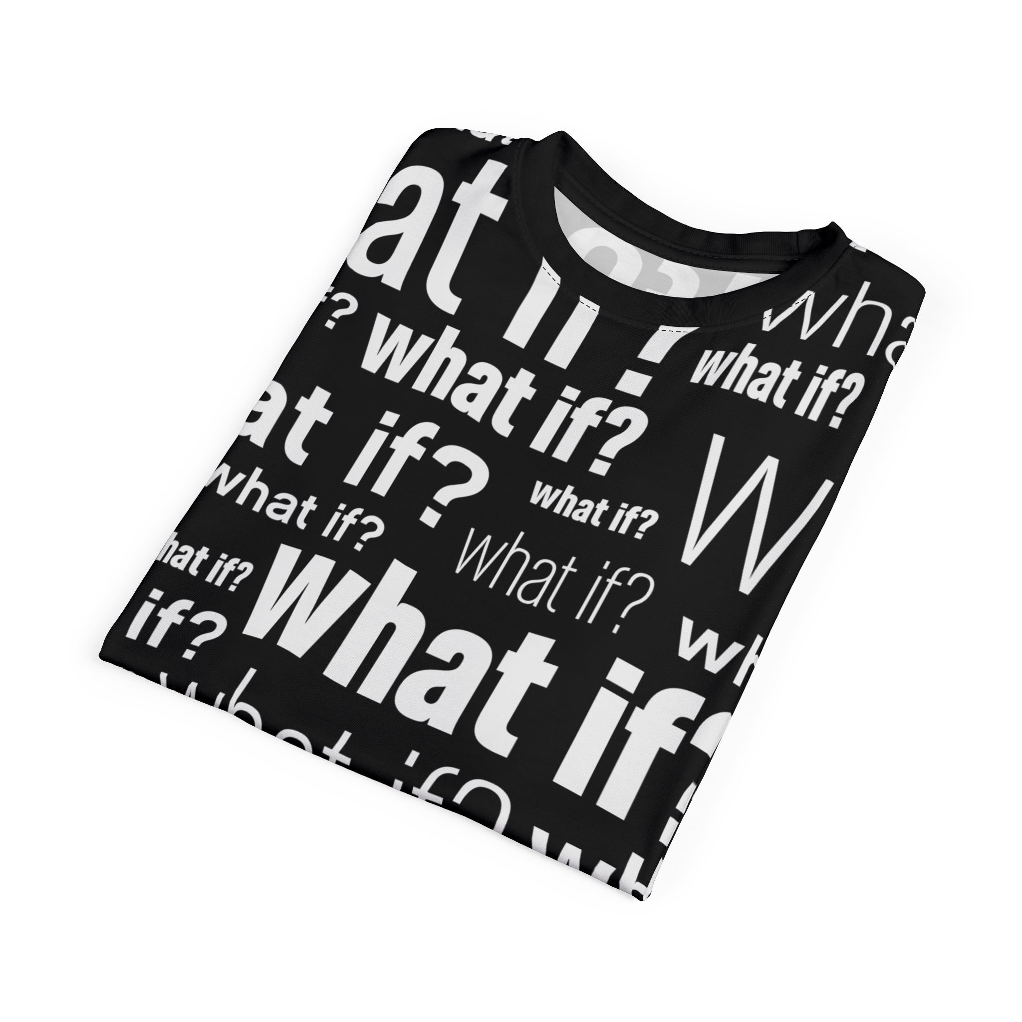 What If? Tee | White on Black | All Over Print (AOP) T-Shirt