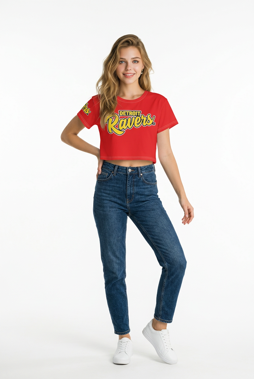 DETROIT RAVERS | YELLOW D | WOMENS CROP T-SHIRT