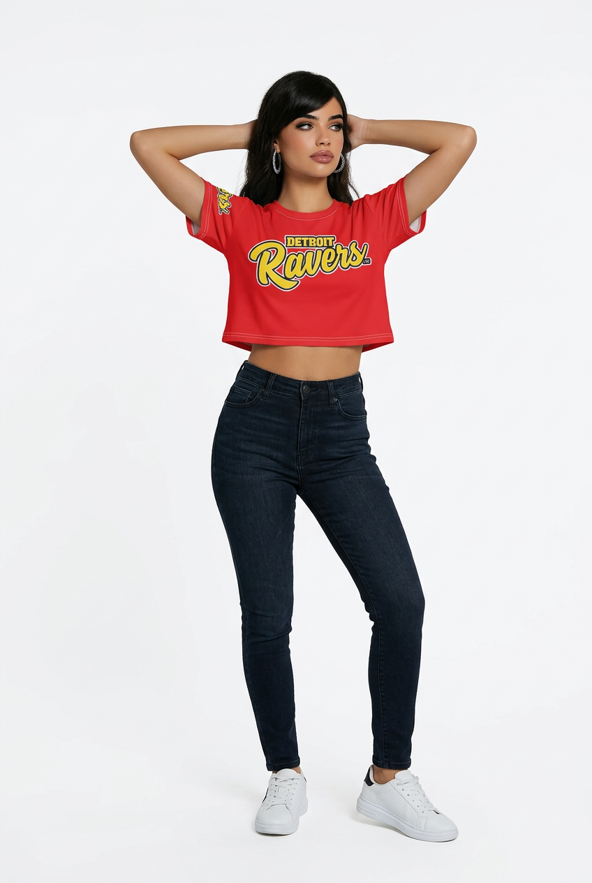 DETROIT RAVERS | YELLOW D | WOMENS CROP T-SHIRT